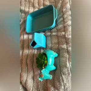 Blue Ceramic Cow & Cream Kitchen Decor